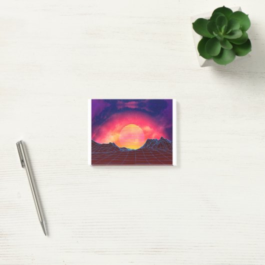 Vaporgolflandschap met rotsen post-it® notes (Kantoor)