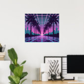 Vaporwave 80s Neon Grid Synthwave Art Poster (Thuiskantoor)