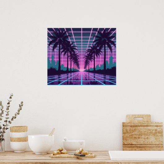 Vaporwave 80s Neon Grid Synthwave Art Poster (Keuken)
