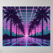 Vaporwave 80s Neon Grid Synthwave Art Poster (Voorkant)