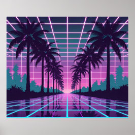 Vaporwave 80s Neon Grid Synthwave Art Poster