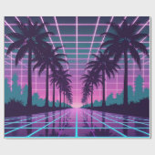 Vaporwave 80s Neon Grid Synthwave Art Poster Cadeaupapier (Vlak)