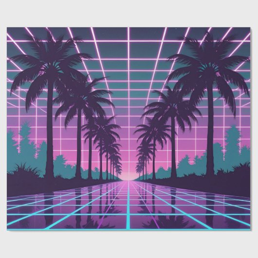Vaporwave 80s Neon Grid Synthwave Art Poster Cadeaupapier (Vlak)