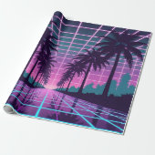 Vaporwave 80s Neon Grid Synthwave Art Poster Cadeaupapier (Uitgerold)