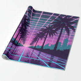 Vaporwave 80s Neon Grid Synthwave Art Poster Cadeaupapier