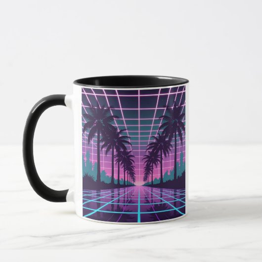 Vaporwave 80s Neon Grid Synthwave Art Poster Mok (Links)
