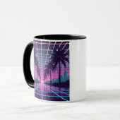 Vaporwave 80s Neon Grid Synthwave Art Poster Mok (Voorkant links)