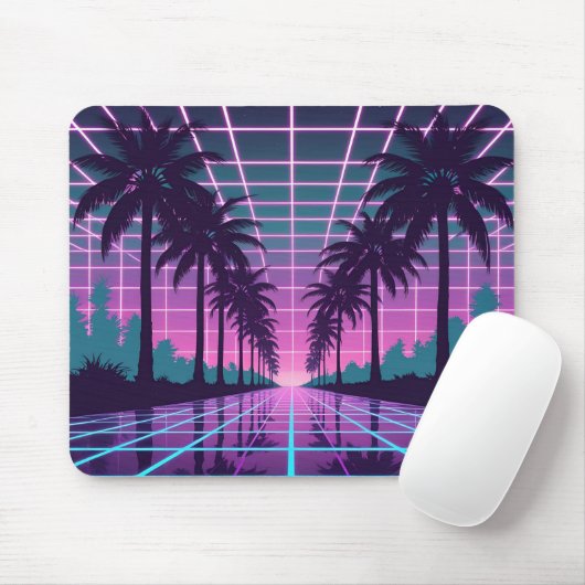 Vaporwave 80s Neon Grid Synthwave Art Poster Muismat (Met muis)