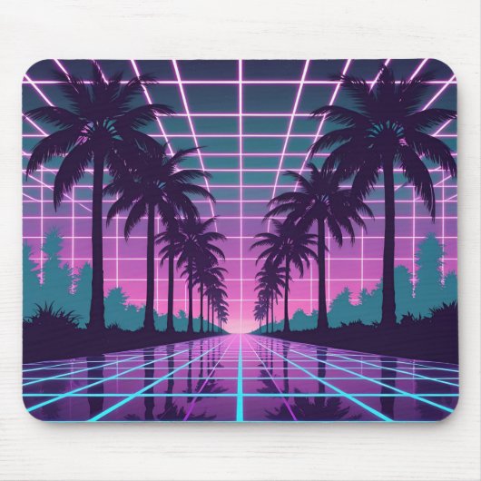 Vaporwave 80s Neon Grid Synthwave Art Poster Muismat (Voorkant)