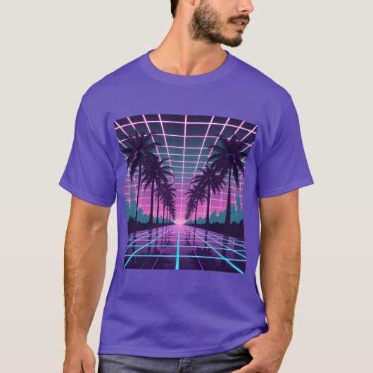 Vaporwave 80s Neon Grid Synthwave Art Poster T-shirt (Voorkant)
