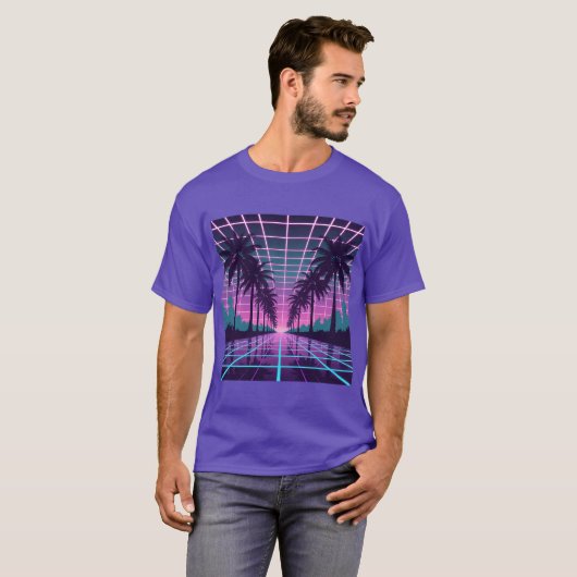 Vaporwave 80s Neon Grid Synthwave Art Poster T-shirt (Voorkant volledig)