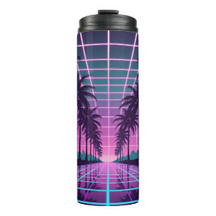 Vaporwave 80s Neon Grid Synthwave Art Poster Thermosbeker