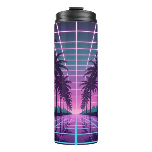 Vaporwave 80s Neon Grid Synthwave Art Poster Thermosbeker (Voorkant)