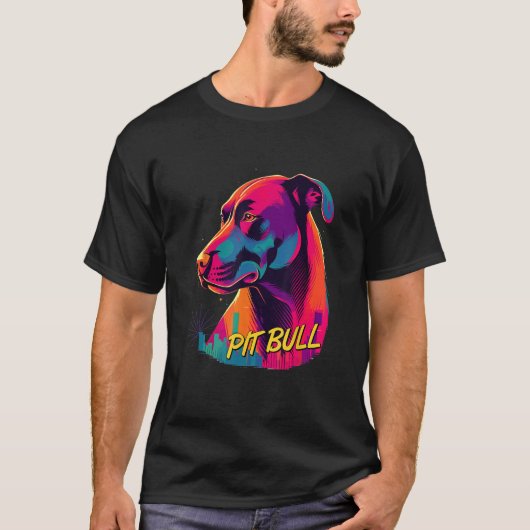 Vaporwave Amerikaanse Pit Bull Terrier Retro Futur T-shirt (Voorkant)