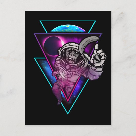Vaporwave Astronaut Space Art Monkey Banana Briefkaart (Voorkant)