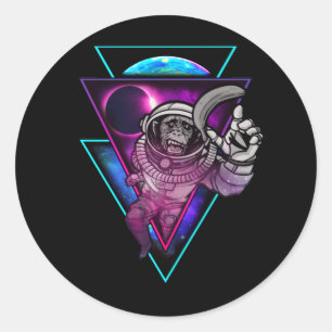 Vaporwave Astronaut Space Art Monkey Banana Ronde Sticker