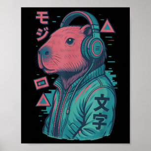 Vaporwave Capybara Japanse kunst Anime Manga Ukiyo Poster