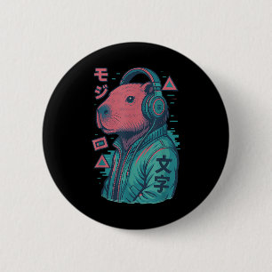 Vaporwave Capybara Japanse kunst Anime Manga Ukiyo Ronde Button 5,7 Cm