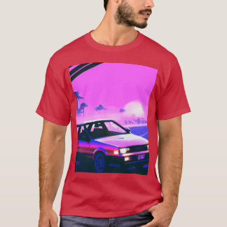 Vaporwave Car Synthwave Sunset girl retro funny T-shirt