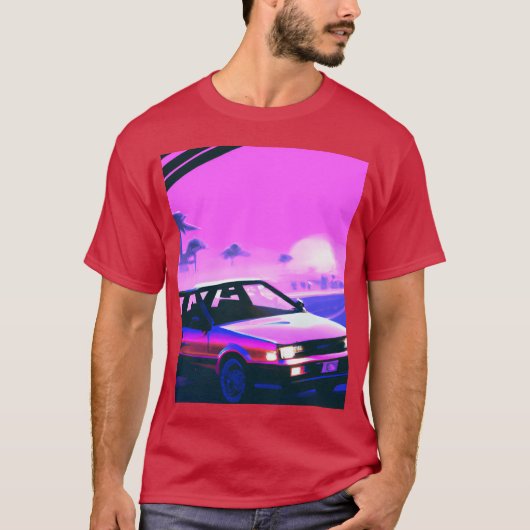 Vaporwave Car Synthwave Sunset girl retro funny T-shirt (Voorkant)