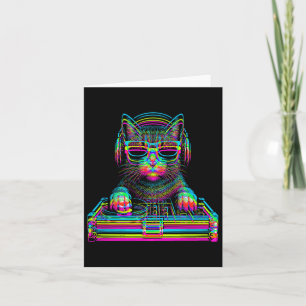 Vaporwave Cat DJ Techno Rave EDM Muziekconcert Par Kaart