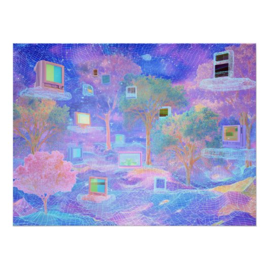 Vaporwave Cloudscape with Floating Windows Perfect Poster (Voorkant)