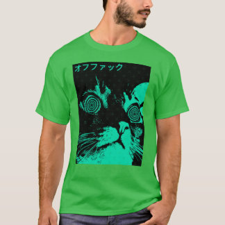 Vaporwave Coole Kat Japanse Stedelijke Neon Stijl T-shirt