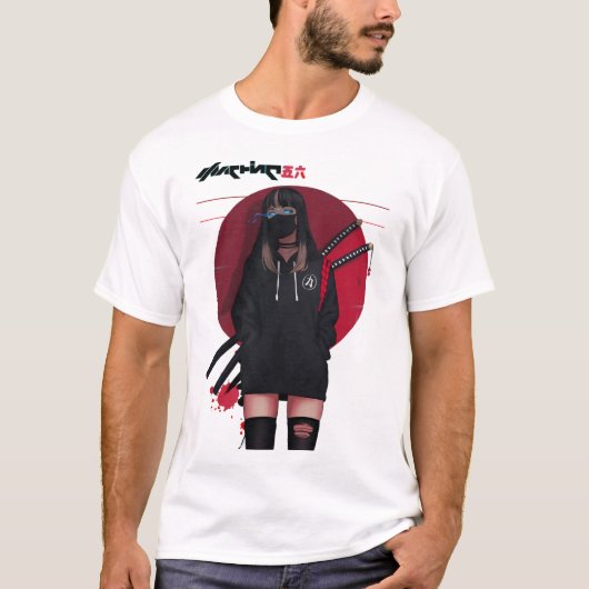 Vaporwave Cyberpunk Samurai Cool Girl  T-shirt (Voorkant)