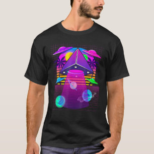 Vaporwave Egyptische Piramide UFO Schotel Aliens V T-shirt