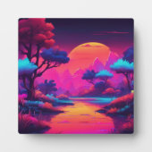 Vaporwave Esthetiek Paarse Bergbos Fotoplaat (Voorkant)