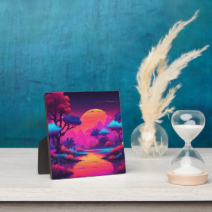 Vaporwave Esthetiek Paarse Bergbos  Fotoplaat