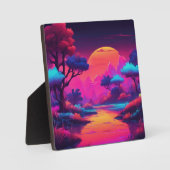Vaporwave Esthetiek Paarse Bergbos Fotoplaat (Voorkant)