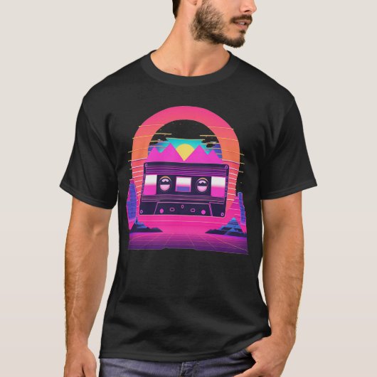 Vaporwave esthetisch ontwerp met cassetteband t-shirt (Voorkant)