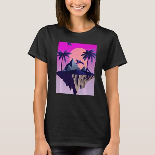 Vaporwave esthetisch vliegend eiland met palmen en t-shirt (Voorkant)