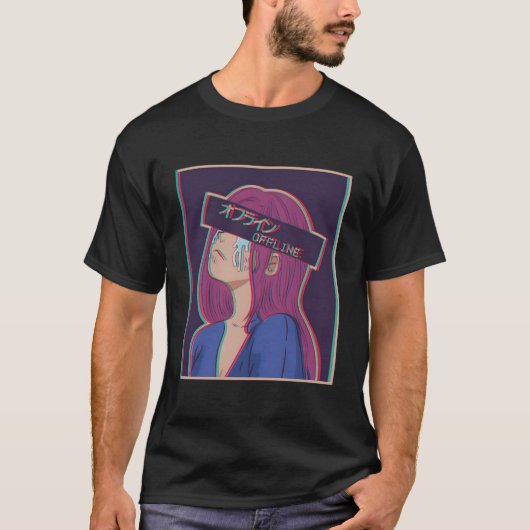 vaporwave esthetische droevige anime meisje japans t-shirt (Voorkant)