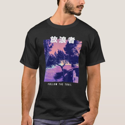 Vaporwave Esthetische Glitch 80s Retro Beach T-shirt (Voorkant)