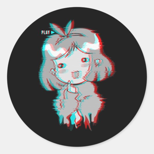 vaporwave esthetische glitch edgy sad anime meisje ronde sticker (Voorkant)