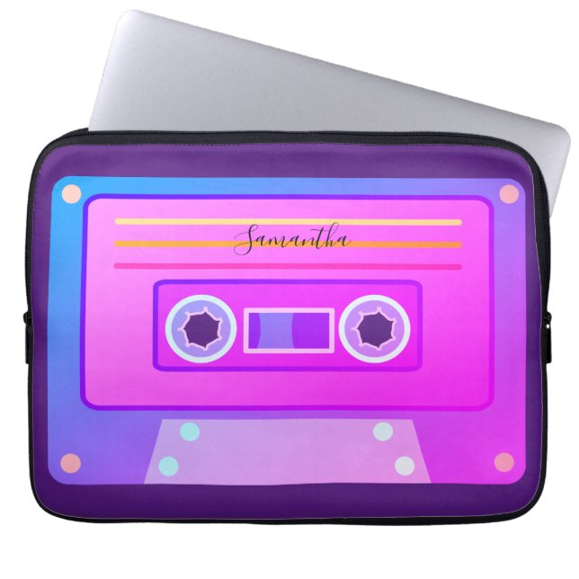 Vaporwave Esthetische Gradiënt Paarse y2k Cassette Laptop Sleeve (Voorkant)
