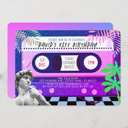 Vaporwave Future Funk Cassettebandje Birthday Kaart (Voorkant / Achterkant)