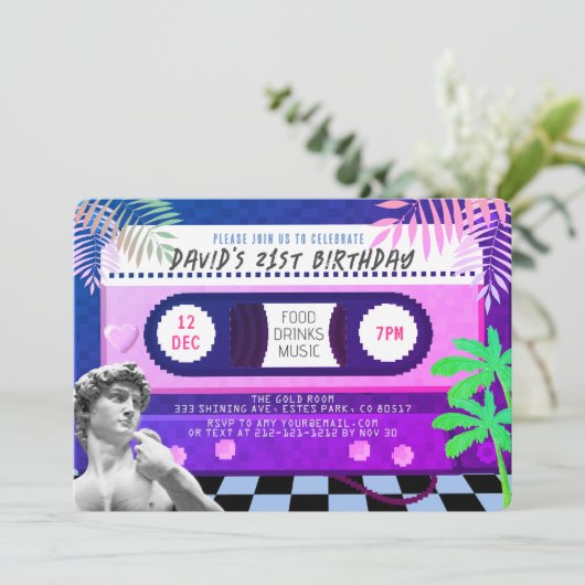 Vaporwave Future Funk Cassettebandje Birthday Kaart (Staand voorkant)