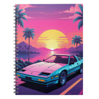 Vaporwave futuristische retro sportwagen Notitiebo Notitieboek