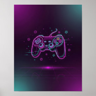 Vaporwave-gamepad Neon Roze Paars Teal Minimalisti Poster