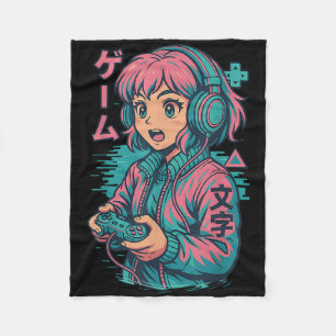 Vaporwave Gamer Meisje Japanse Art Anime Manga Gra Fleece Deken
