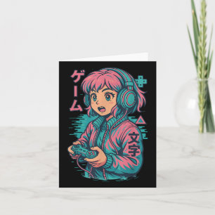 Vaporwave Gamer Meisje Japanse Art Anime Manga Gra Kaart