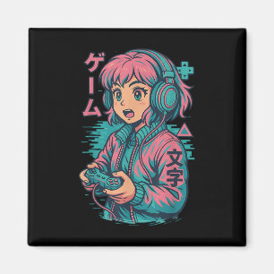 Vaporwave Gamer Meisje Japanse Art Anime Manga Gra Magneet