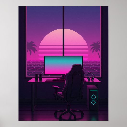 Vaporwave Gaming Bureaublad Poster (Voorkant)
