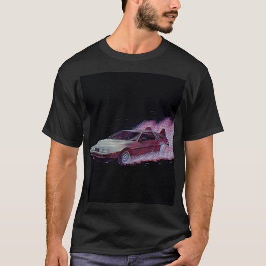 Vaporwave Glitch Auto T-shirt - 80s Rit (Voorkant)