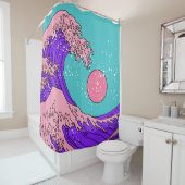 Vaporwave Great Wave: gestileerde oceaankunst Douchegordijn (In situ)