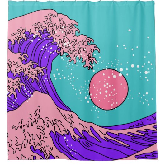 Vaporwave Great Wave: gestileerde oceaankunst Douchegordijn (Voorkant)