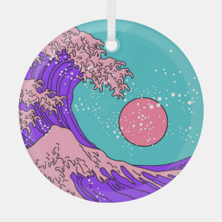 Vaporwave Great Wave: gestileerde oceaankunst Glas Ornament